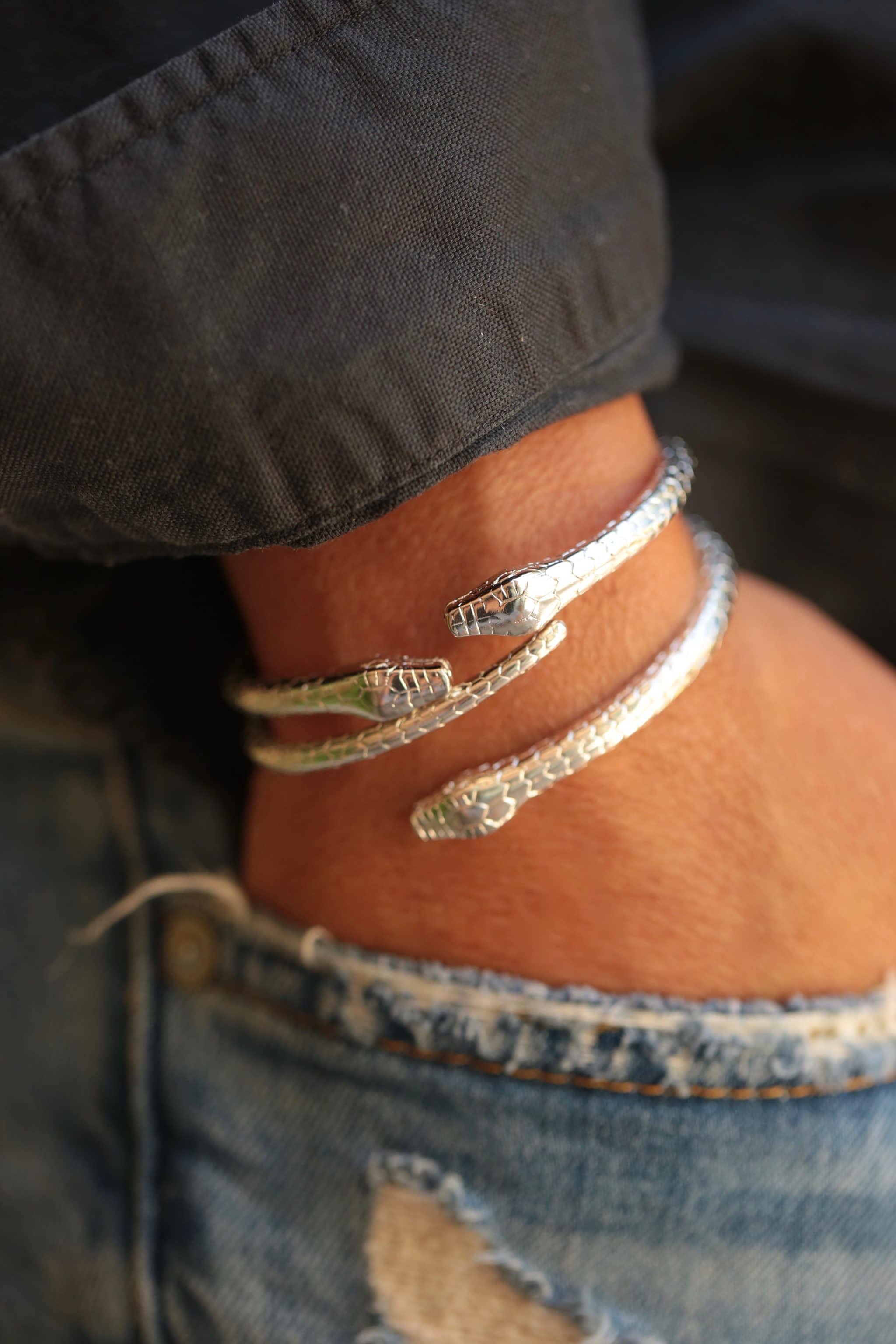 VICKY silvery bracelet double head snake luj paris jewels