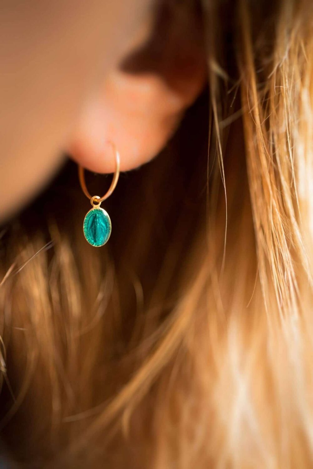 Tiny hoop earrings turquoise miraculous locket luj paris bijou
