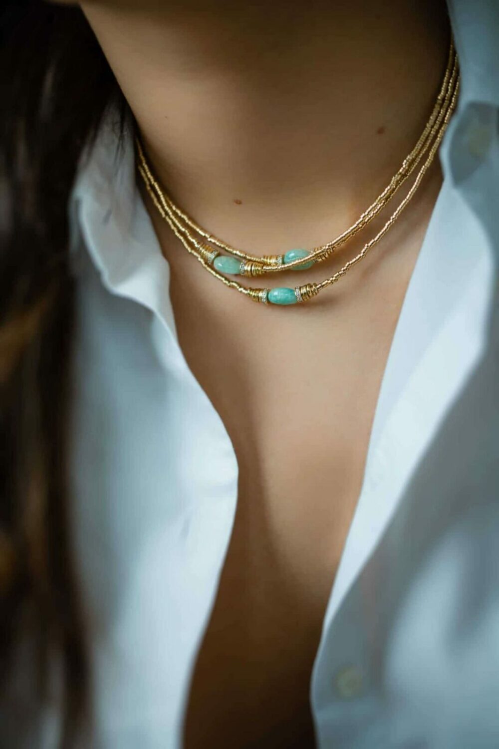 LUCINDA beads and Amazonite choker luj paris jewels