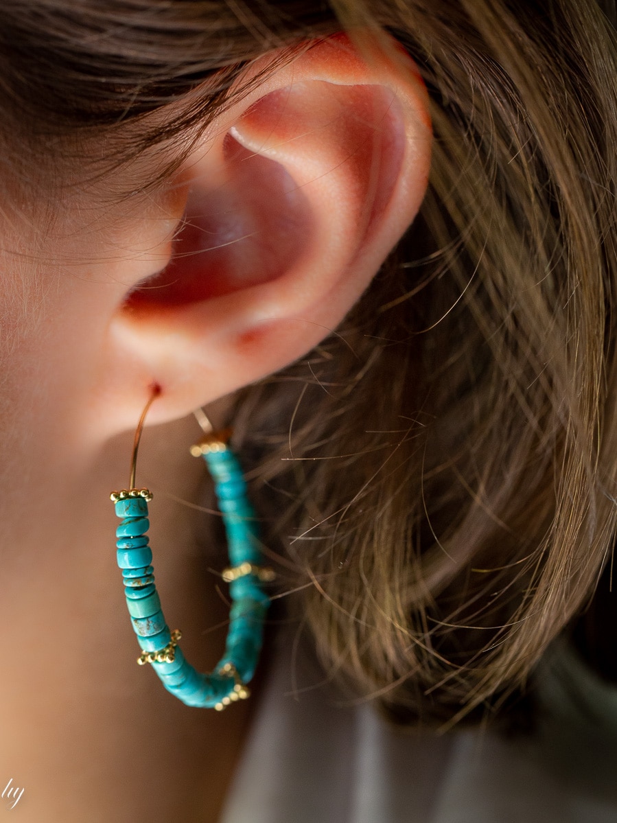 KELLY beaded discs turquoise large hoop earrings luj paris jewels