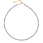 collier ras de cou perles tube bleu et corail rouge camille luj