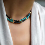 SUE black and turquoise surfer necklace luj paris jewels