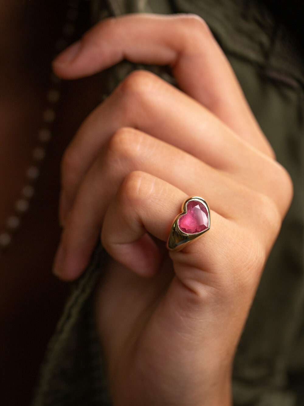 Carrie pink Tourmaline heart signet ring luj paris jewelry