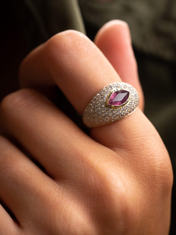 Ginger Diamond and pink Tourmaline ring luj paris jewelry