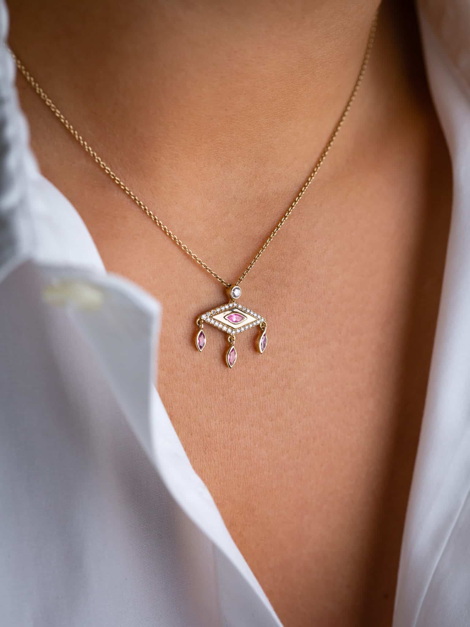 collier pendentif diamants et tourmaline rose elisabeth luj paris joaillerie