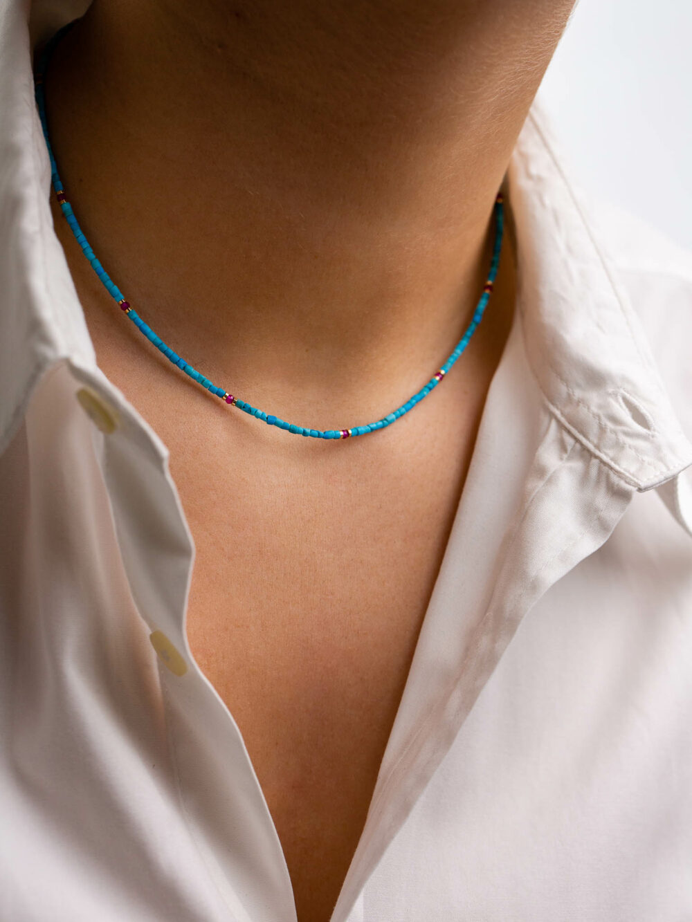 ELISE Turquoise and Rubylite necklace.