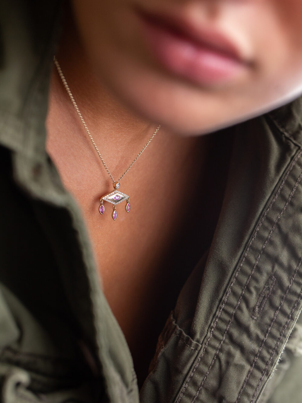 collier pendentif diamants et tourmaline rose elisabeth luj pari